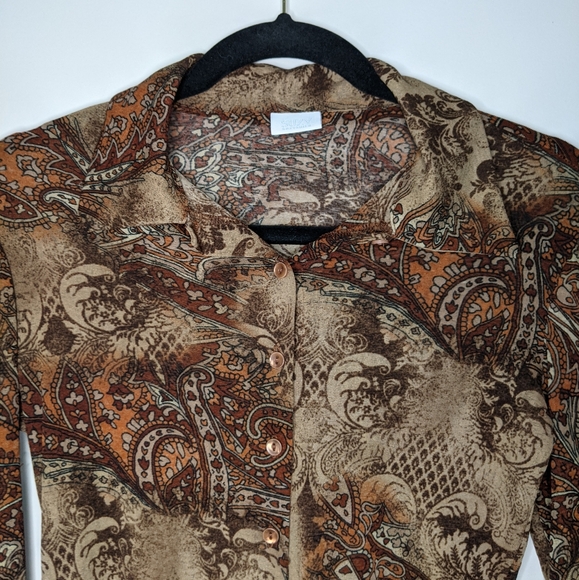 90s Style Brown and Tan Paisley Blouse - Picture 4 of 5
